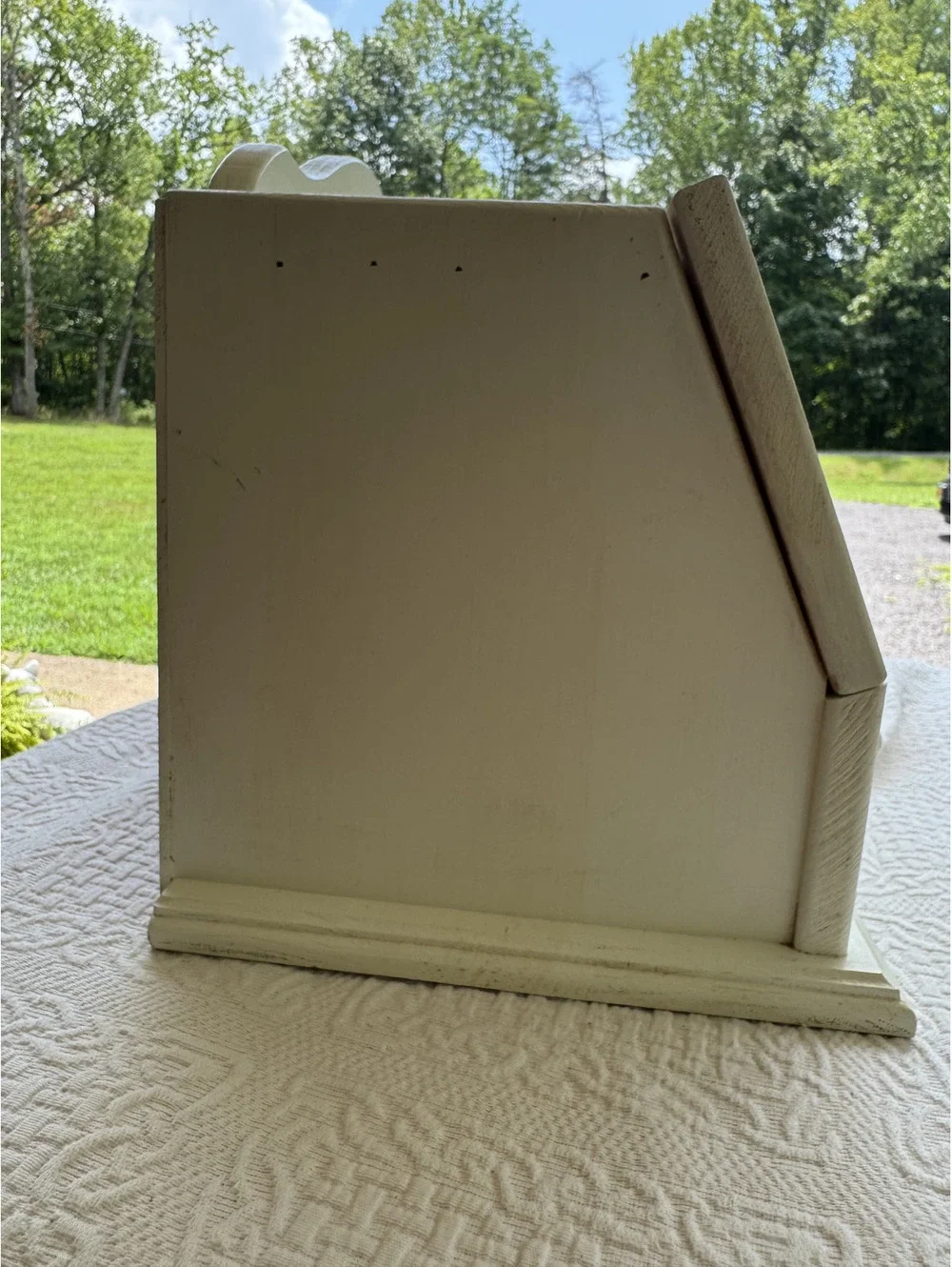 Vintage White Wooden Bread Box with Ventilated Metal Front